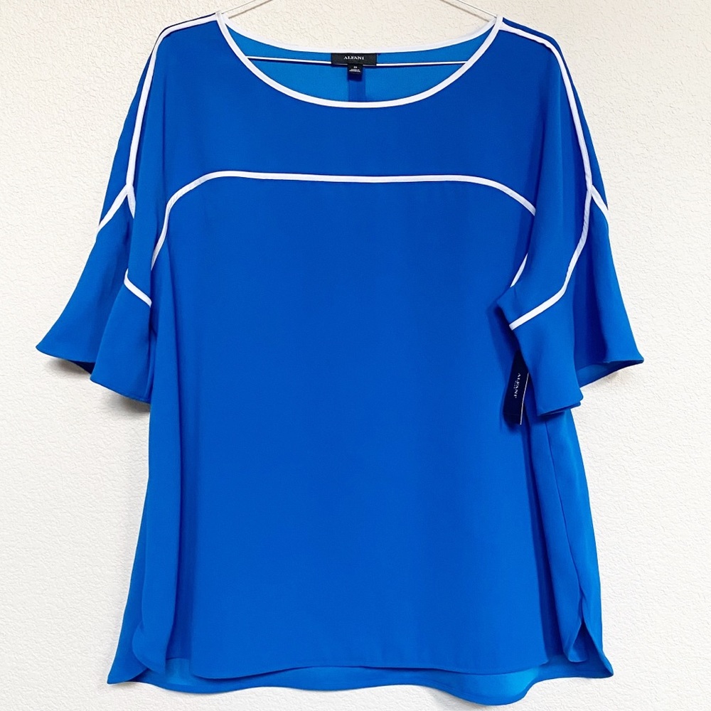 Alfani Flared Flute Sleeves Cobalt Breeze Top